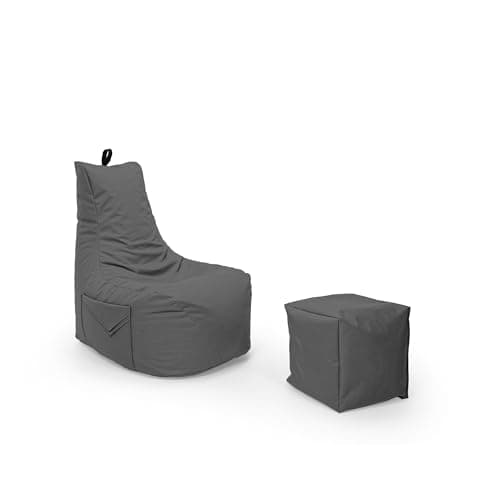 Nadimaideal Gamer Sitzsack Komfort XL - XXL für Kinder, Teenager & Erwachsene | Indoor & Outdoor | Sitzsack Gaming | Füllung EPS Perlen (Anthrait, Sitzsack XL mit Hocker) image