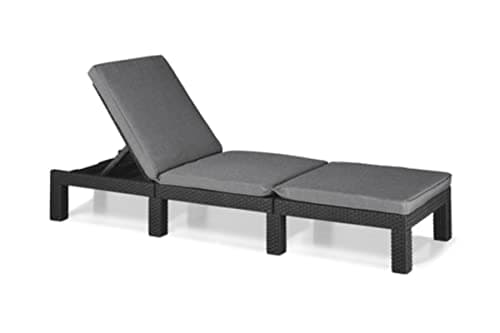 Allibert by Keter Daytona Deluxe Sonnenliege für Garten, Terrasse & Balkon mit verstellbarem Kopfteil, grau, inkl. Auflage, Gartenliege aus Kunststoff, flache Rattanoptik, 195x65x25,5 cm image