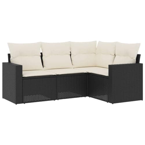 vidaXL Garten Sofa Garnitur 4-TLG., Gartenmöbel Set mit Kissen Stauraum, Sitzgruppe für Garten Terrasse, Modular Gartensofa Lounge, Schwarz Poly Rattan image