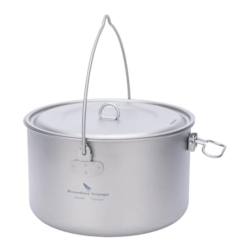 Boundless Voyage Faltbarer Wasserkocher für den Außenbereich, 2900 ml, Titan-Topf mit Deckel, klappbarer Bügelgriff, Camping, Wandern, Picknick, ultraleicht, Tasse, Göffel Set Ti15120A image
