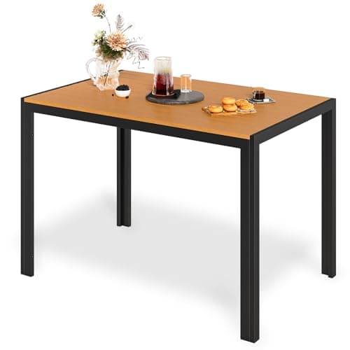 LIFERUN Gartentisch mit Aluminiumrahmen, 110x70cm WPC Balkontisch Wetterfest, Rechteckiger Terrassentisch, Esstisch Outdoor, Hitze- und Wetterbeständig, rutschfest-Teakbraun image