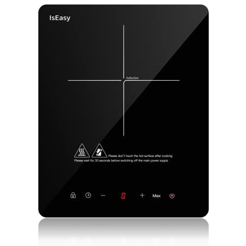 Induktionskochplatte, IsEasy Induktionskochfeld 1 Platte 2100W, 28cm Kochplatte, Tragbares Induktionskochfeld, 9 Heizstufen, 8-Stunden-Timer, Touch-Steuerung, Booster-Funktion, Schwarz, 220-240V image