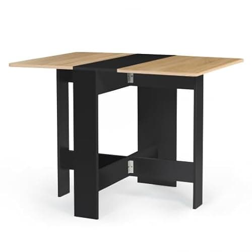 IDMarket – Tisch Konsolentisch faltbar EDI für 2 – 4 Personen, Holz, schwarz, Tischplatte in Buche-Optik image