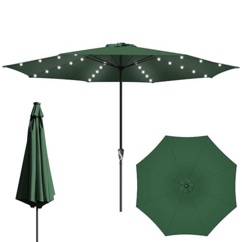 Tubiaz Solar LED Sonnenschirm 350cm Rot Gartenschirm Großschirm ohne Ständer,Terassenschirm UV-Schutz mit Handkurbel,Sonnenschirme für Balkon,Garten,Terrasse,Rundschirm image