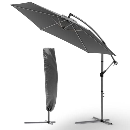 VOUNOT® Ampelschirm 300 cm, Sonnenschirm mit Kurbelvorrichtung, Kurbelschirm mit Schutzhülle, Sonnenschutz UV-Schutz, Gartenschirm Marktschirm, Grau image