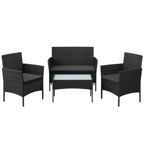 SONGMICS Balkonmöbel, Gartenmöbel-Set, aus PE-Polyrattan, Lounge-Set, Terrassenmöbel, Outdoor, für Terrasse, Balkon, Garten, schwarz-grau GGF004B06 image