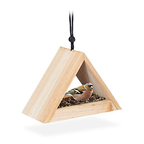 Relaxdays Vogelhaus zum Aufhängen, unbehandelt, Futterhaus für Wildvögel, Garten & Balkon, Holz, HBT 16x23,5x12cm, natur image
