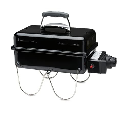Weber Go-Anywhere Gasgrill, 42 x 26cm Grillfläche, leichter tragbarer BBQ Grill, Tisch-Campinggrill mitporzellanemaillierter Schale & Deckel, umklappbare Standfüße - Schwarz (1141079) image