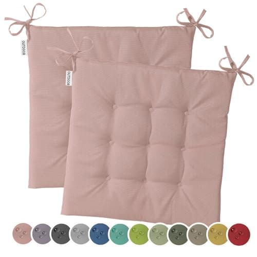 heimtexland 2er Pack Outdoor Stuhlkissen Sitzkissen wasserabweisend wetterfest Gartenkissen 40x40 gesteppt Gartenstuhl Gartenbank Polster Kissen UV-beständig Typ551 Altrosa image