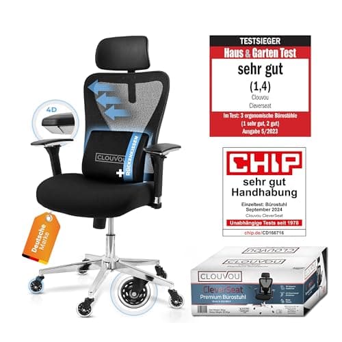 CLOUVOU CleverSeat Bürostuhl Ergonomisch [TESTSIEGER] Schreibtischstuhl 100% individuell einstellbar | Büro Stuhl & Gaming Stuhl | Computerstuhl Home Office Chair Ergonomic | Drehstuhl 150 kg image