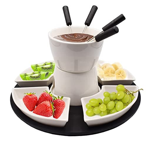 BeBuy24 Fondueset 11 teilig Keramik Porzellan Schokofondue Käsefondue Fondue Set Schoko Käse image