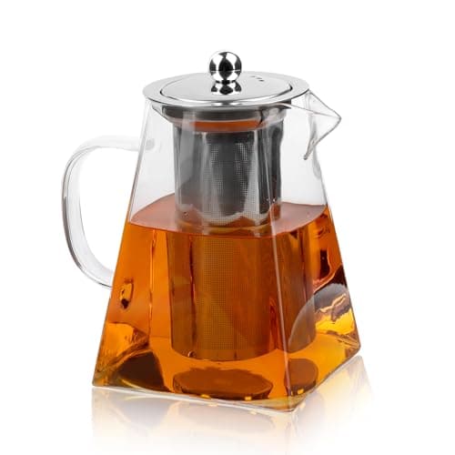1L Teekanne Glas, Borosilikatglas Teebereiter mit Deckel, Quadratische Glas-Teekannen mit Teesieb, Herausnehmbarem Teesieb image