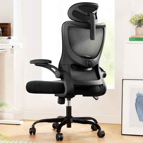 Marsail Bürostuhl Ergonomisch Schreibtischstuhl mit Verstellbarer Kopfstütze Lendenwirbelstütze und Klappbaren 3D Armlehnen Computerstuhl hat Höhenverstellung Drehstuhl Bis 136kg/300LB Belastbar image