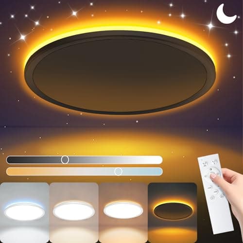 NEEMOSI LED Deckenleuchte mit Nachtlicht - 24W Deckenlampe Dimmbar mit Fernbedienung&Timer, Rund Flach Lampe für Schlafzimme Wohnzimmer Küche Badezimmer Kinderzimmer Ø29.5cm image