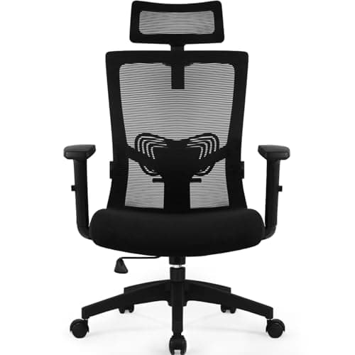 Daccormax Bürostuhl Ergonomisch, Schreibtischstuhl mit Verstellbarer Kopfstütze, Armlehnen, Lendenwirbelstütze, Drehstuhl Wippfunktion, Chefsessel aus Mesh,Rückenschonend, Bürostuhl 150kg image