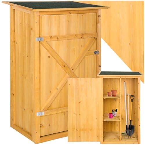 tectake® Holz Gartenschrank, Outdoor Schrank wetterfest, 75 x 56 x 118 cm, Geräteschrank mit 2 Regal Böden, Terrassenschrank, Balkonschrank, Gerätehaus, Garten Möbel image