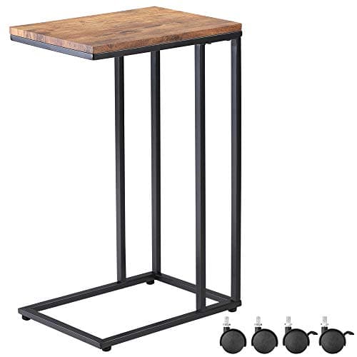 Casaria® Beistelltisch Holz Couch Schwarz 40kg Belastbarkeit 70cm Hoch 50x35cm Tisch Klein mit Rollen Laptop Kaffeetisch C Form Wohnzimmer Nachttisch Gestell aus Metall image