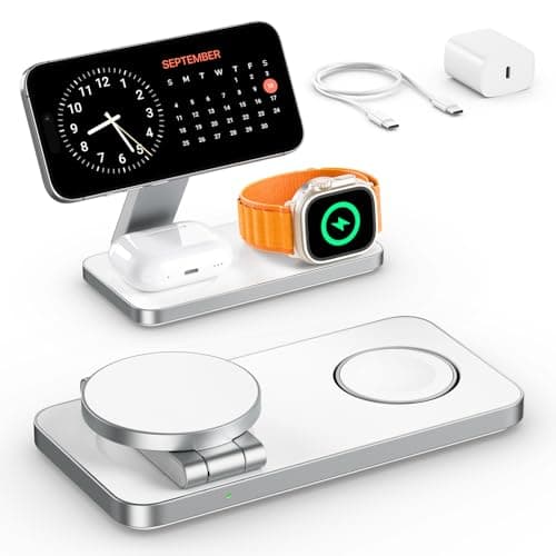 Kabelloses Ladegerät mit MagSafe, 3 in 1 Ladestation für Apple Faltbar Induktive Wireless Charger für iPhone 16 15 14 13 12, Apple Watch 10/9/8/7/6/SE/5/4/3/, AirPods Pro mit Schnell-Adapter image