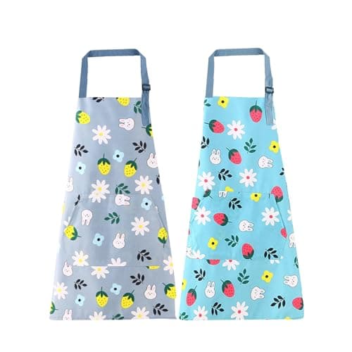 Küchenschürze für Frauen, 2 Stücke Schürze Kochschürze mit Großen Taschen, Kochschürze Damen für Damen Verstellbare Kochschürzen für Küche Garten Grillen und Salon image
