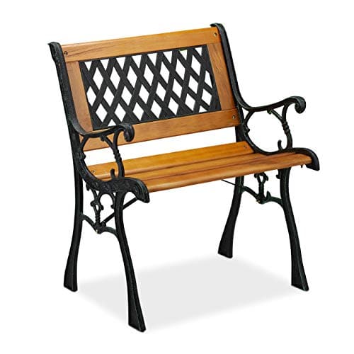 Relaxdays Gartenstuhl mit Armlehne, belastbar, niedrig, Vintage-Design, Holz & Gusseisen, 73x62x 52,5 cm, Natur-schwarz image
