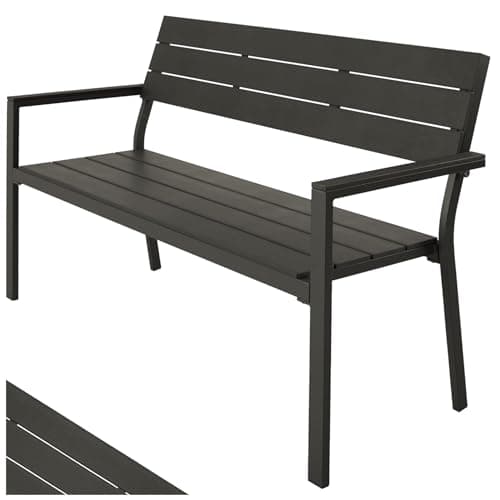 tectake® Gartenbank, Bank in Holzoptik, Parkbank als Gartenmöbel, Balkonbank Sitzbank für Wintergarten, Terrasse, Garten bis 250 kg belastbar, 2-Sitzer Parkbank, 128 x 59 x 88 cm - dunkelgrau image