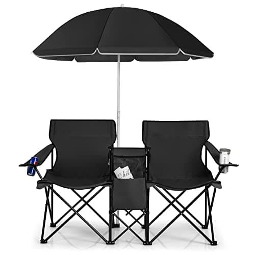 COSTWAY 2-Sitzer Campingstuhl mit Sonnenschirm image
