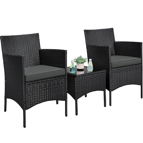 Yaheetech Balkonmöbel Set, Gartenmöbel-Set 3 TLG. inkl. 2 Stühle mit Sitzkissen & Tisch, Terrassenmöbelset Gartensitzgruppe Lounge Set aus PE-Polyrattan für Balkon/Terrasse image