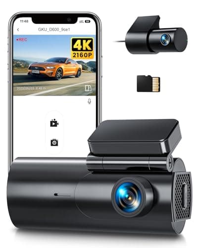 GKU Dashcam Auto Vorne Hinten 4K/2.5K, 5GHz WiFi Dash Cam mit 64GB SD Karte, Auto Kamera mit Parküberwachung, Super Nachtsicht, WDR, 170° Weitwinkel, G-Sensor, Loop-Aufnahme, APP Steuerung, Max 256GB image