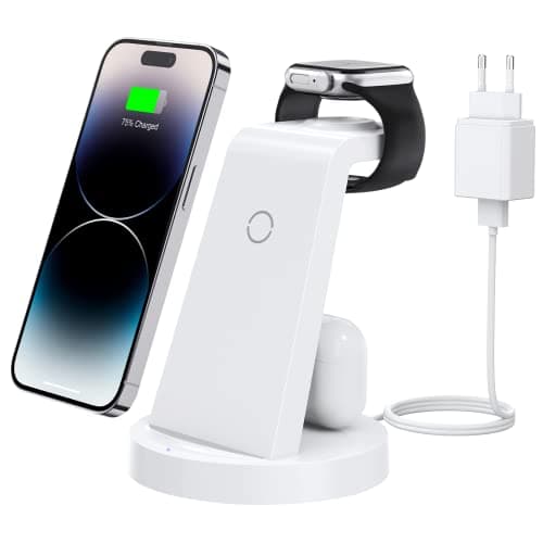 Ladestation Für Apple Watch und iPhone: 3 in 1 Schnelle Kabelloses Ladegerät Kompatibel mit iPhone 16 15 14 13 12 11 X Pro Max & iWatch & Air Pods(Weiß) image