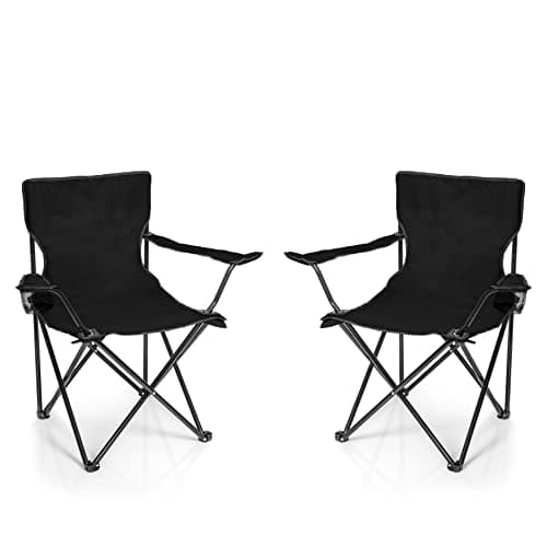 BigDean 2X Faltstuhl SCHWARZ Campingstuhl Anglerstuhl mit Getränkehalter & Tragetasche - Anglersessel klappbar - Klappstuhl Gartenstuhl Faltstuhl Relaxsessel Angelsessel faltbar image