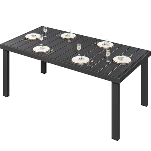 YITAHOME Gartentisch, 140x90cm Terrassentisch mit WPC-Holztischplatte und Aluminiumrahmen, wetterfest, quadratischer Outdoor-Terrassentisch mit E-Beschichtung, Outdoor-Esstisch für Garten, Schwarz image