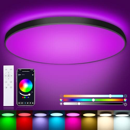 Oraymin 24W Deckenlampe mit Fernbedienung, 2400LM LED Deckenleuchte App Steuerbar, Schlafzimmer Lampe mit 16 Millionen DIY Farben, Ø30CM Wohnzimmerlampe, Dimmbar LED Lampe für Kinderzimmer image