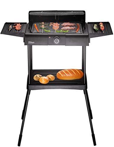 2in1 Elektro Grill Standgrill Tischgrill elektrisch 2.400 Watt - Elektrogrill für Balkon, Draußen & Drinnen mit Standfuß große Grillfäche Stufenloser Temperaturregler elektrischer BBQ Grill image