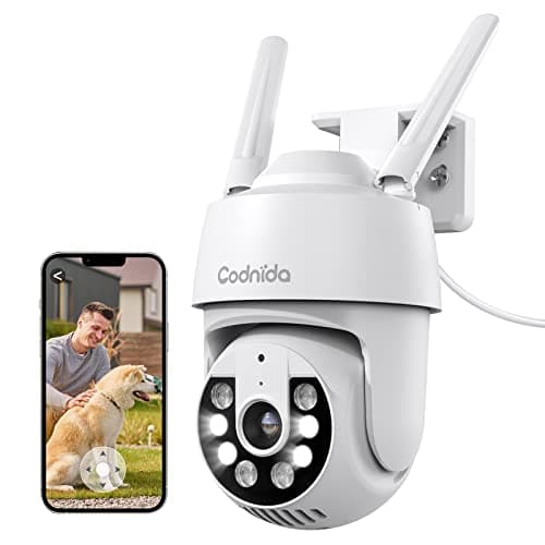 Codnida 2K Überwachungskamera Aussen WLAN Kamera Überwachung Aussen 360° Ansicht 3MP Kamera mit 2-Wege-Audio,Automatische Nachverfolgung,Nachtsicht in Farbe,Sirenenalarm,Funktioniert mit Alexa image