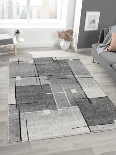 Mia's Teppiche "Mosaix - Moderner Dichter Kurzflor Teppich für Wohn- und Schlafzimmer, mit Konturenschnitt, Geometrischen Mustern, Kariert, in Grau, 120 x 160 cm image