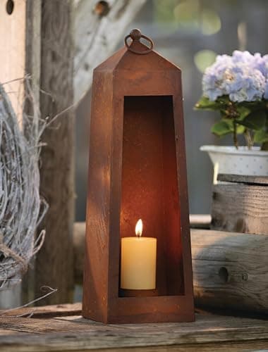 Dekoleidenschaft Kerzenhalter Rostlaterne aus Metall, 40 cm hoch, Gartenlaterne mit Echtrost Finish, Windlicht, Laterne image