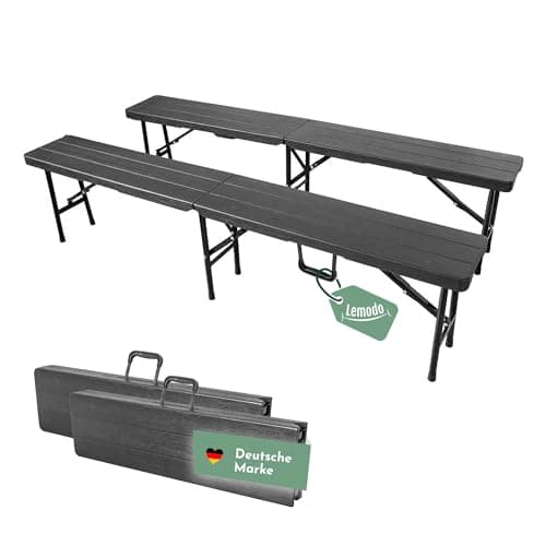 Lemodo Klappbank im 2er Set, vielseitig verwendbare Bierbank, Faltbank mit 400 kg belastbar, klappbare Sitzbank 180 x 25 cm, Campingbank für 4 Personen, tragbare Gartenbank in Holzoptik image