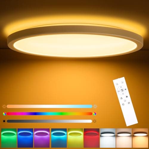LED Deckenleuchte Dimmbar mit Fernbedienung, 24W Deckenlampe RGB Farbwechsel Rund, 3000K-6500K Lampe Deckenbeleuchtung als Wohnzimmerlampe Schlafzimmerlampe Küchenlampe Kinderzimmer Lampe usw. Ø30CM image