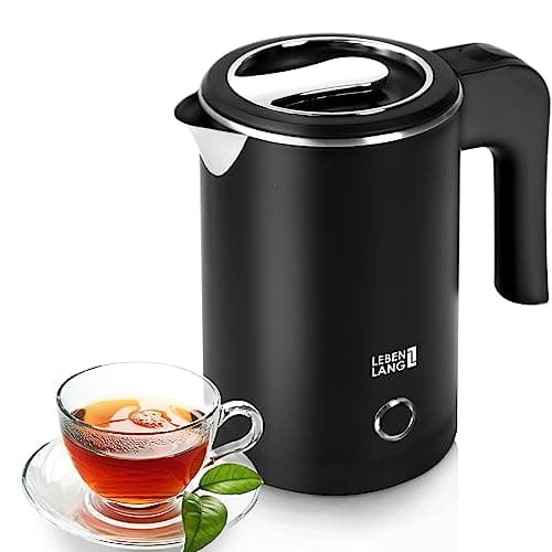 LEBENLANG Reise Wasserkocher Edelstahl Klein 0.5 Liter & BPA-Frei - Reisewasserkocher 600W Energiesparend Energieeffizienz - Mini Camping Kettle Schwarz 0.5 0,5 l image