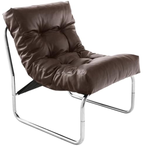 Lounge Sessel Braun mit Schlittengestell | Modularer Vintage Stuhl mit Chromkufen | Klassischer Clubsessel für Lobby gesteppt | Design Praxis Sessel mit Wellenfederung | Verbindbar 73x60x76cm | RIXAL image