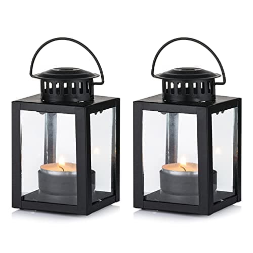 NUPTIO Laterne Klein für Teelichter Draußen: 2 Stück Mini Teelicht Laternen Kleine Outdoor Schwarz Windlicht Gartenlaterne Kerzen Metall Hängen Teelichthalter Vintage Deko Wetterfest Weihnachtstag image