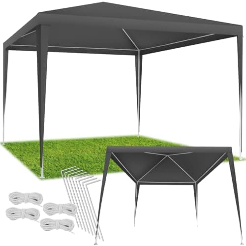 tectake® Pavillon 3x3 m, Gartenzelt mit wasserdichter PE-Plane mit UV-Schutz, Partyzelt für Garten Terrasse Event Camping Festival Markt, Stecksystem, Gartenpavillon inkl. Spannseile + Heringe - grau image