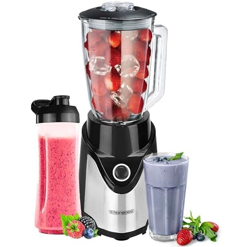 Steinborg Standmixer mit To-Go Becher | Smoothie Maker Mixer | 600 ml Glaskrug + 570 ml To-Go Becher | BPA-Frei 500 Watt | Professioneller Standmixer Blender | Zerkleinerer | 6-Fach Edelstahl Messer image