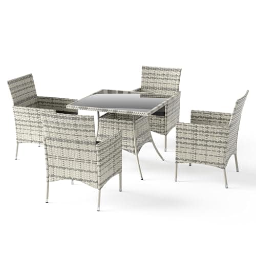 Trumbeak Sitzgruppe für 4 Personen,Gartenmöbel Polyrattan 5-teilig,4 Stühle,Tisch mit Glasplatte,Wetterfest Polyrattan Möbel für Garten,Schwarz image