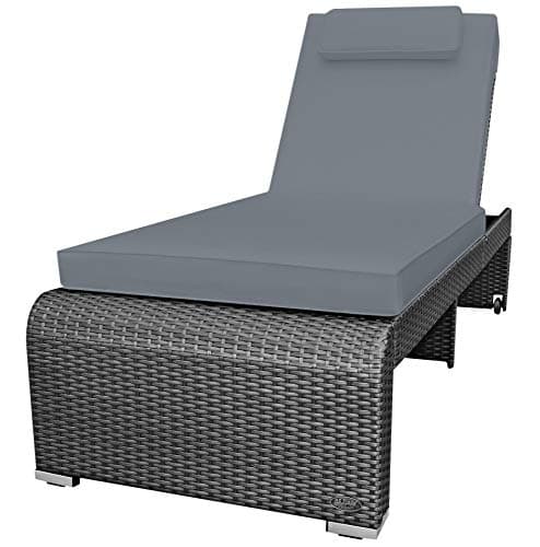 RS Trade Sonnenliege Monza Silber/Grau - Outdoor Liege mit beständigem Poly-Rattan-Geflecht - verstellbare Rückenlehne & breite Liegefläche - inkl. Kopfteil und Auflage image