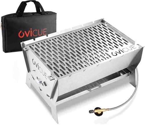 ovicue Grill groß L | Mobiler Steck-Gasgrill – Tragbarer Edelstahlgrill mit Stecksystem – Gas- & Holzkohlebetrieb – Inkl. Tragetasche – Perfekt für Camping, Balkon, Garten & Outdoor image