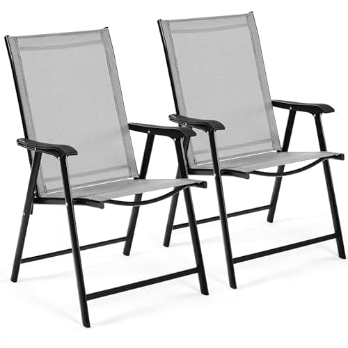 Yaheetech 2er Set Gartenstühle, Hochlehner Klappstühle Terrassenstühle mit Rückenlehne & Armlehnen, Klappbare Outdoor-Stühle Essstühle bis 150 kg Belastbar Grau image