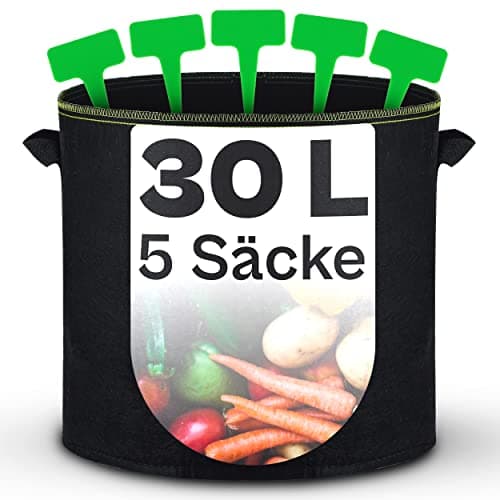 Pflanzsack 30l - 5 STK aus Vliesstoff mit Pflanzenschilder zum Beschriften - Mit Griff - Für Gemüse und Pflanzen image