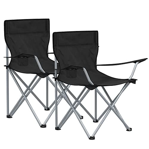 SONGMICS Campingstuhl, 2er Set, Klappstuhl für Outdoor, Angelstuhl mit Armlehnen und Getränkehalter, tragbar, klappbar, bis 120 kg belastbar, für Camping, Garten, Strand, Terrasse, schwarz GCB01BK image