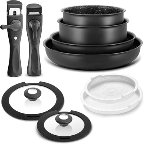 BEZIA Pfannenset mit abnehmbaren Griffen, Töpfe und Pfannen Set mit Deckel, Induktions Pfannen Set 10-tlg, Antihaftbeschichtet, für alle Herdarten image